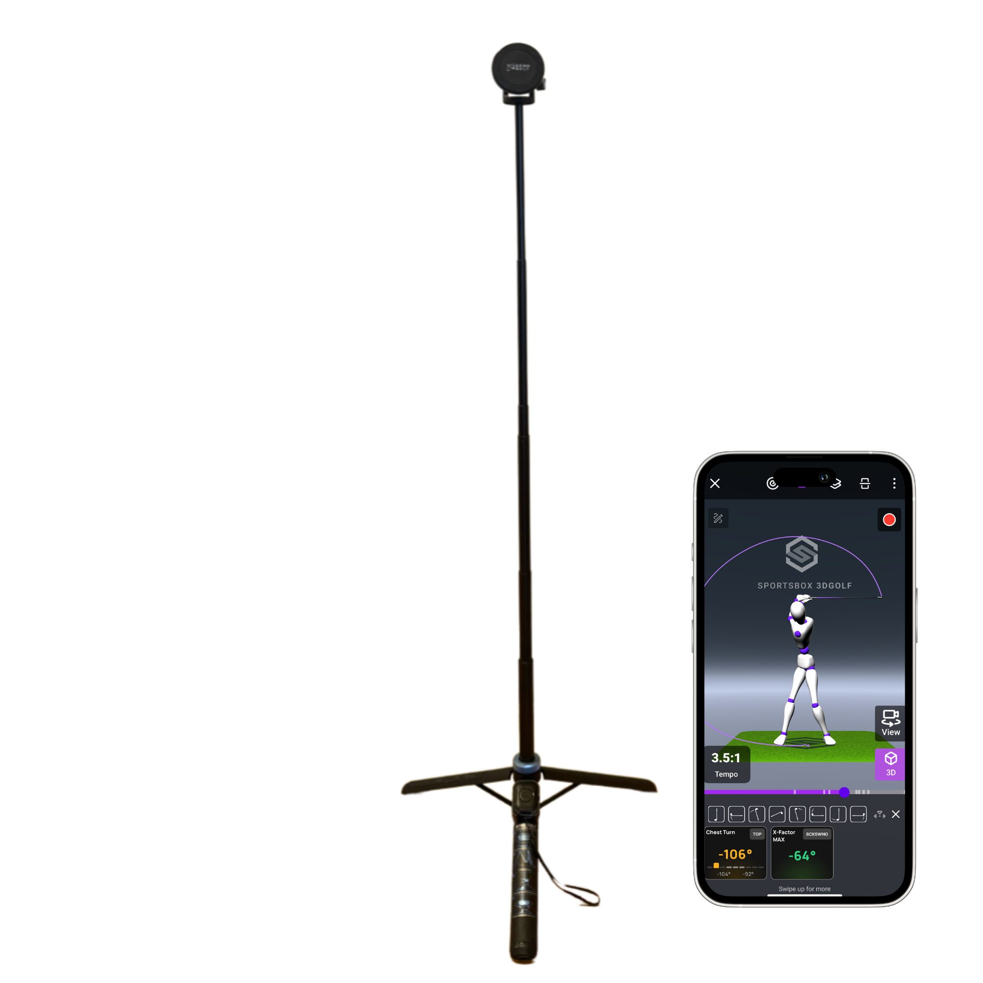 The GPOD GOLF GPOD Travel + Sportsbox 3D Player Annual + Swing Analysis bundle includes a golf swing analyzer on a GPOD Travel tripod, plus digital swing analysis via the Sportsbox 3D Player.
