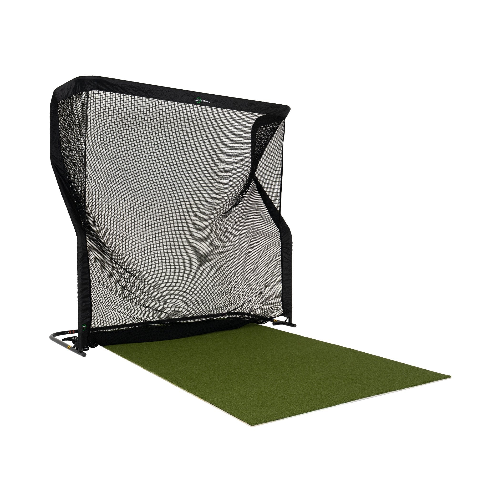 The Net Return Pro Series 8 golf net with turf, angled view