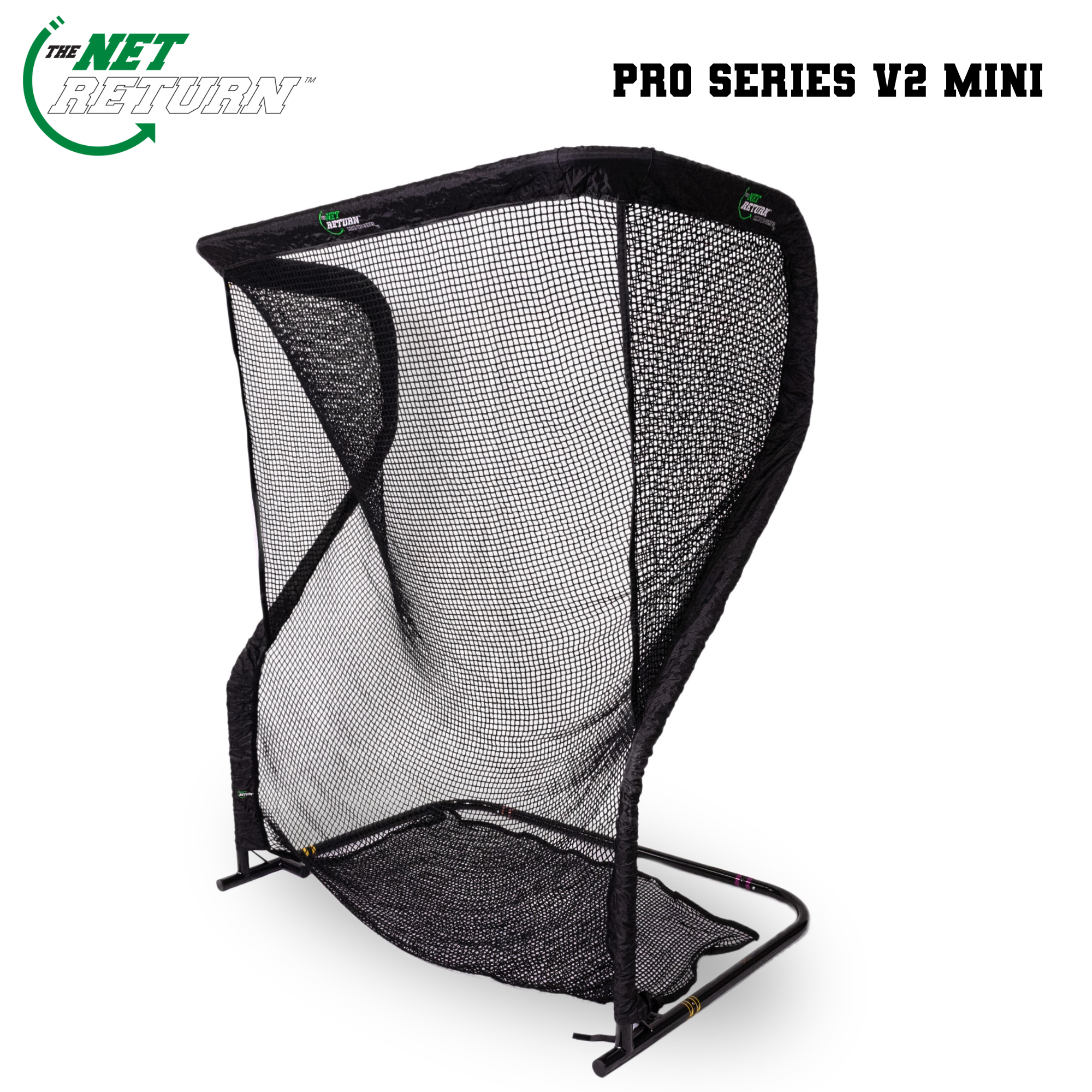 The "Mini Replacement Net" by The Net Return is a portable sports net with sleek black netting, perfect for practice sessions. Note: this includes the net only, without the frame, ideal for upgrading your Mini setup.