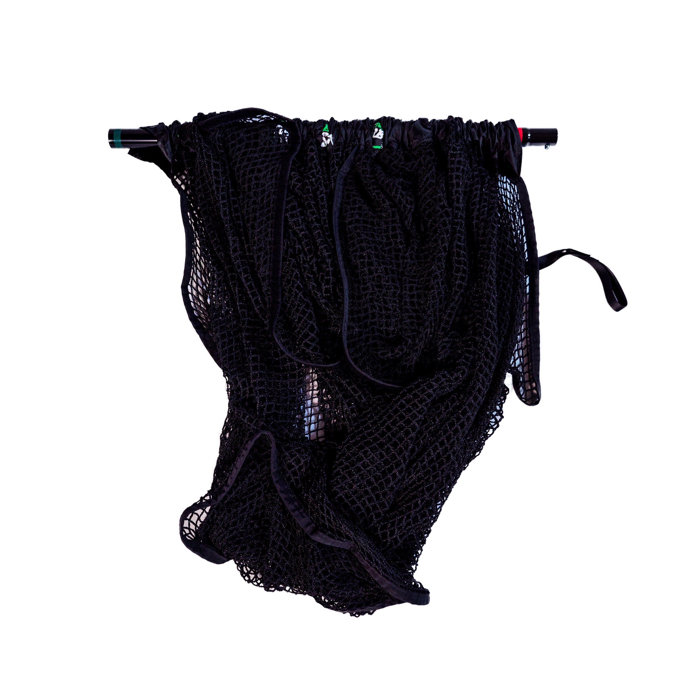 The Net Return's Home Replacement Net (Black) is shown draped over a horizontal rod against a pristine white background, serving as a replacement for the Home Series Frame.