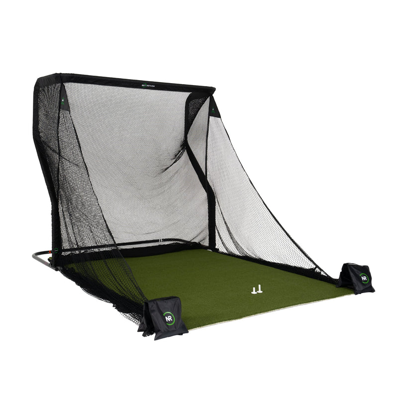 The Net Return Home Package — Home net with turf and side barriers, angled view