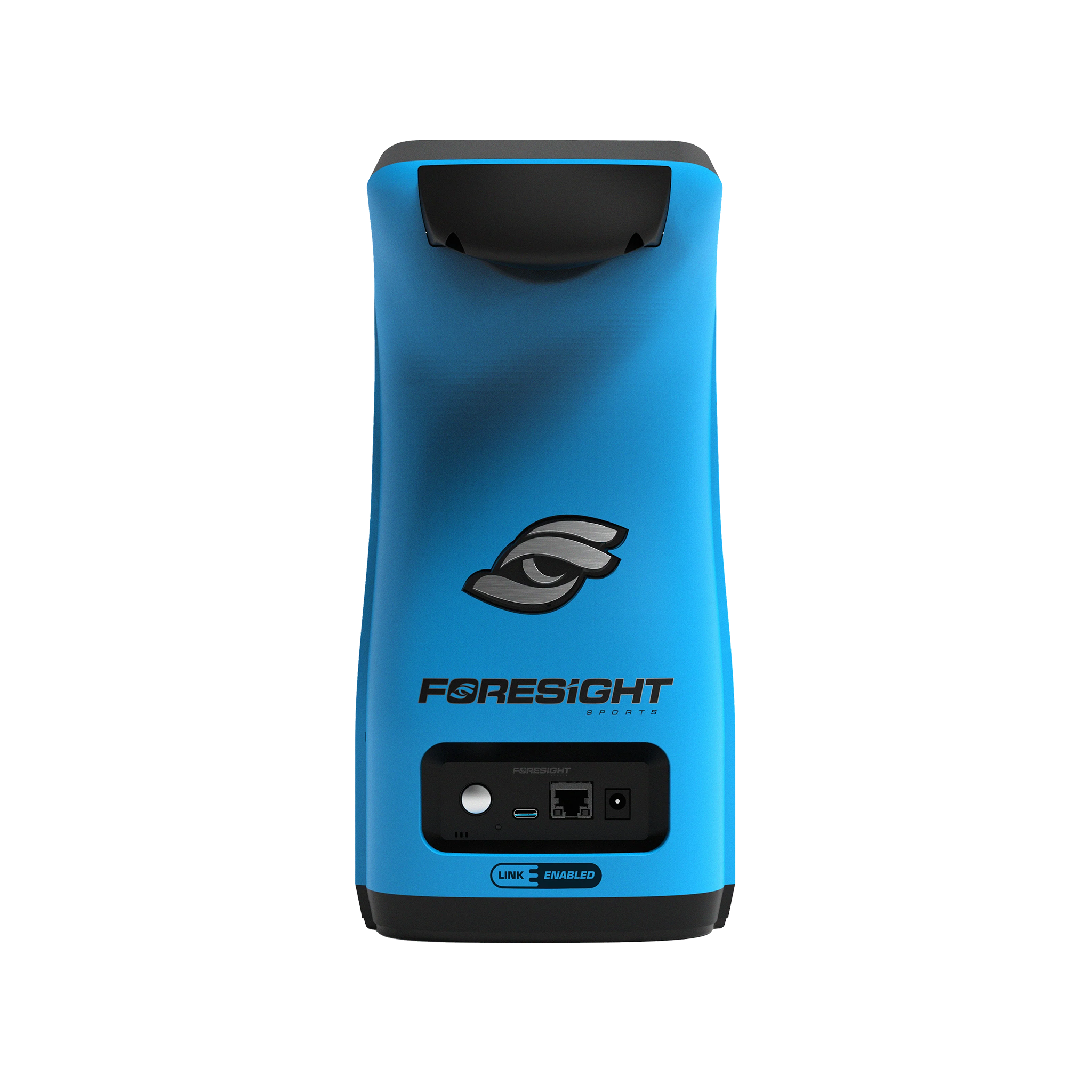 A blue Foresight GC3S device by Foresight, featuring logo, ports, and switches on the front, stands upright against a white background.
