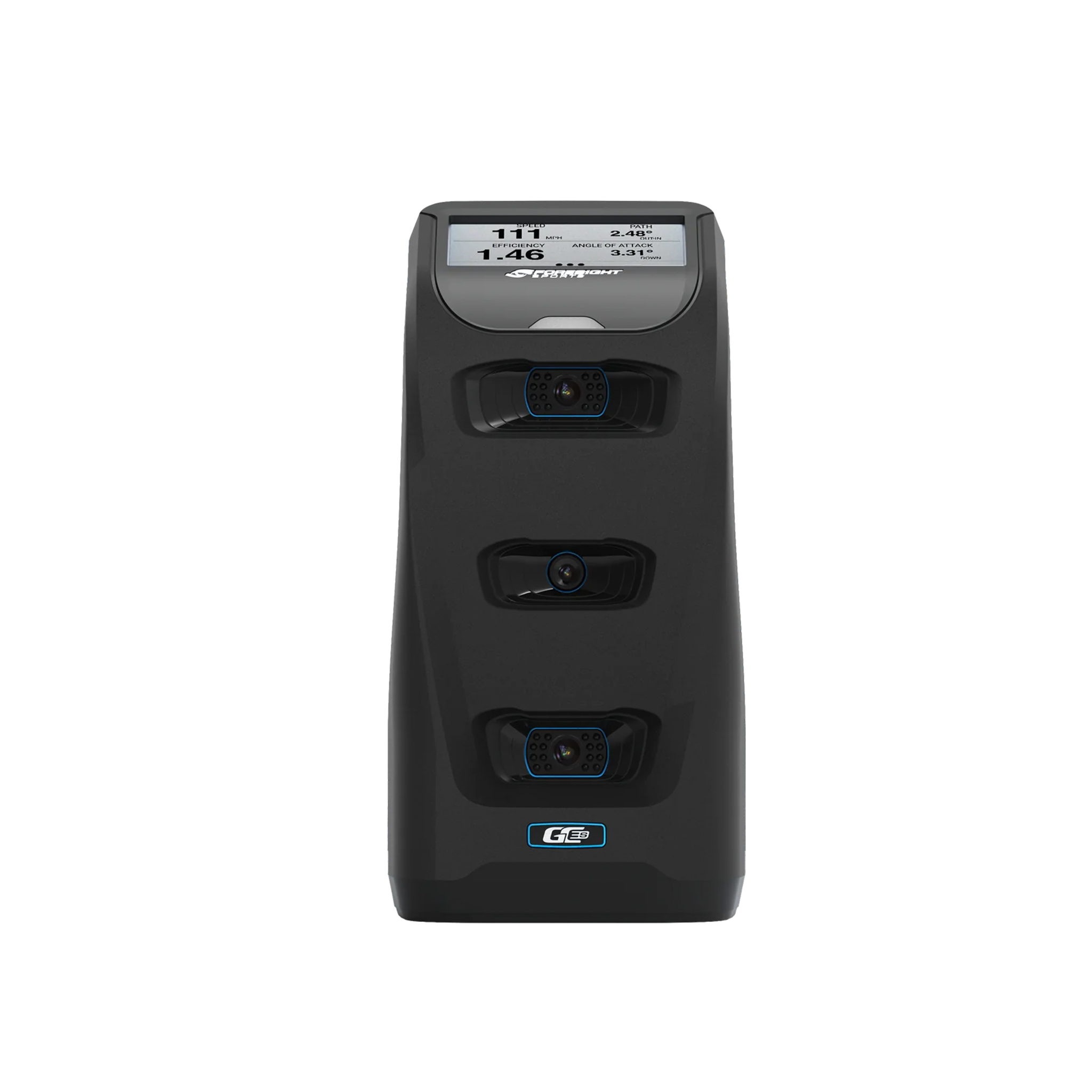 The Foresight GC3S by Foresight is a black electronic device featuring a digital display at the top and three charging ports on the front.