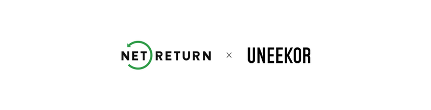 Logos of Net Return and Uneekor with a cross symbol between them.