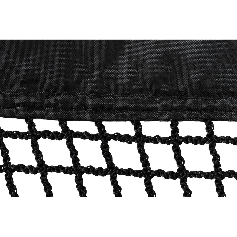 Close-up of polyester netting and its stitched sleeve