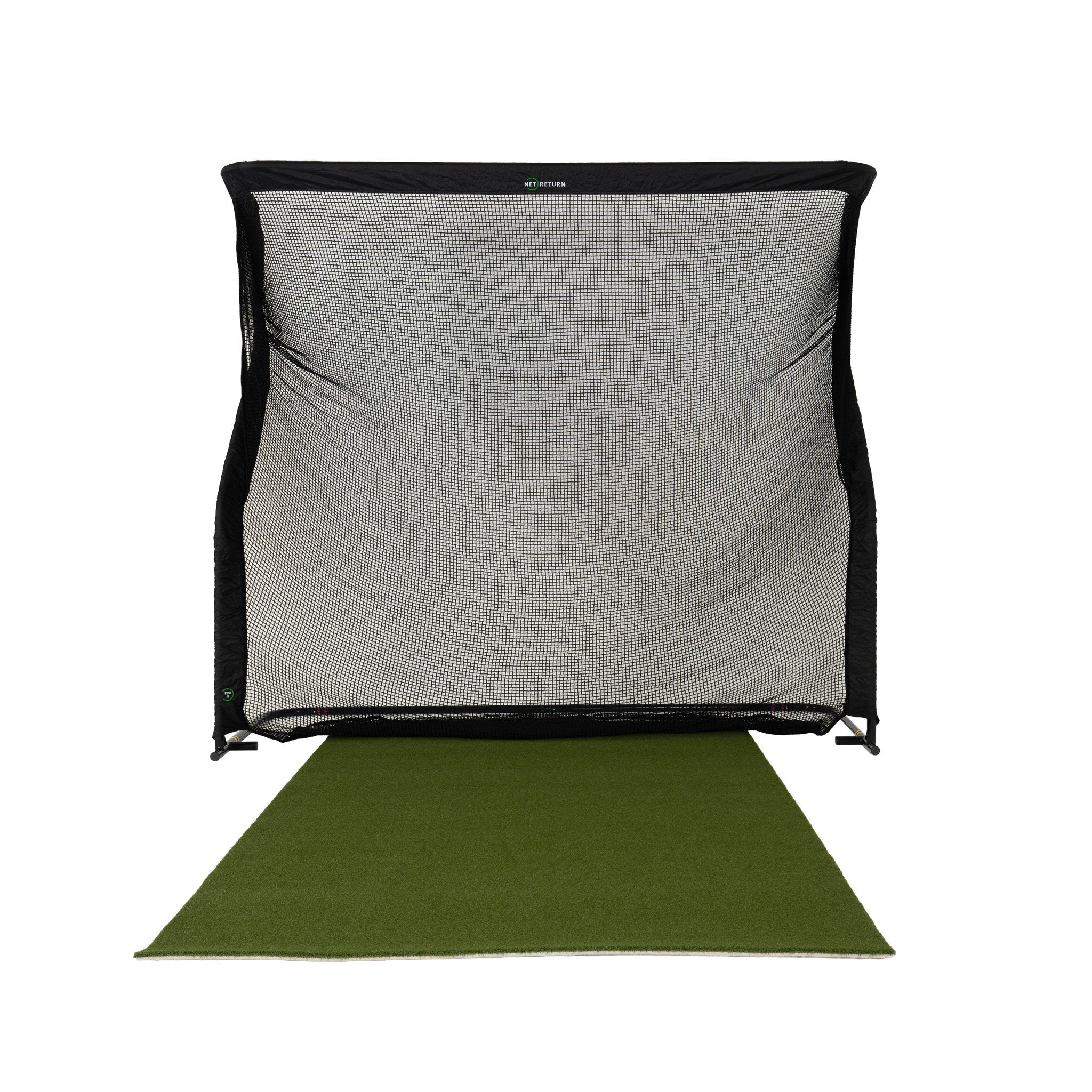 The Net Return Pro Series 9 golf net with turf, front view