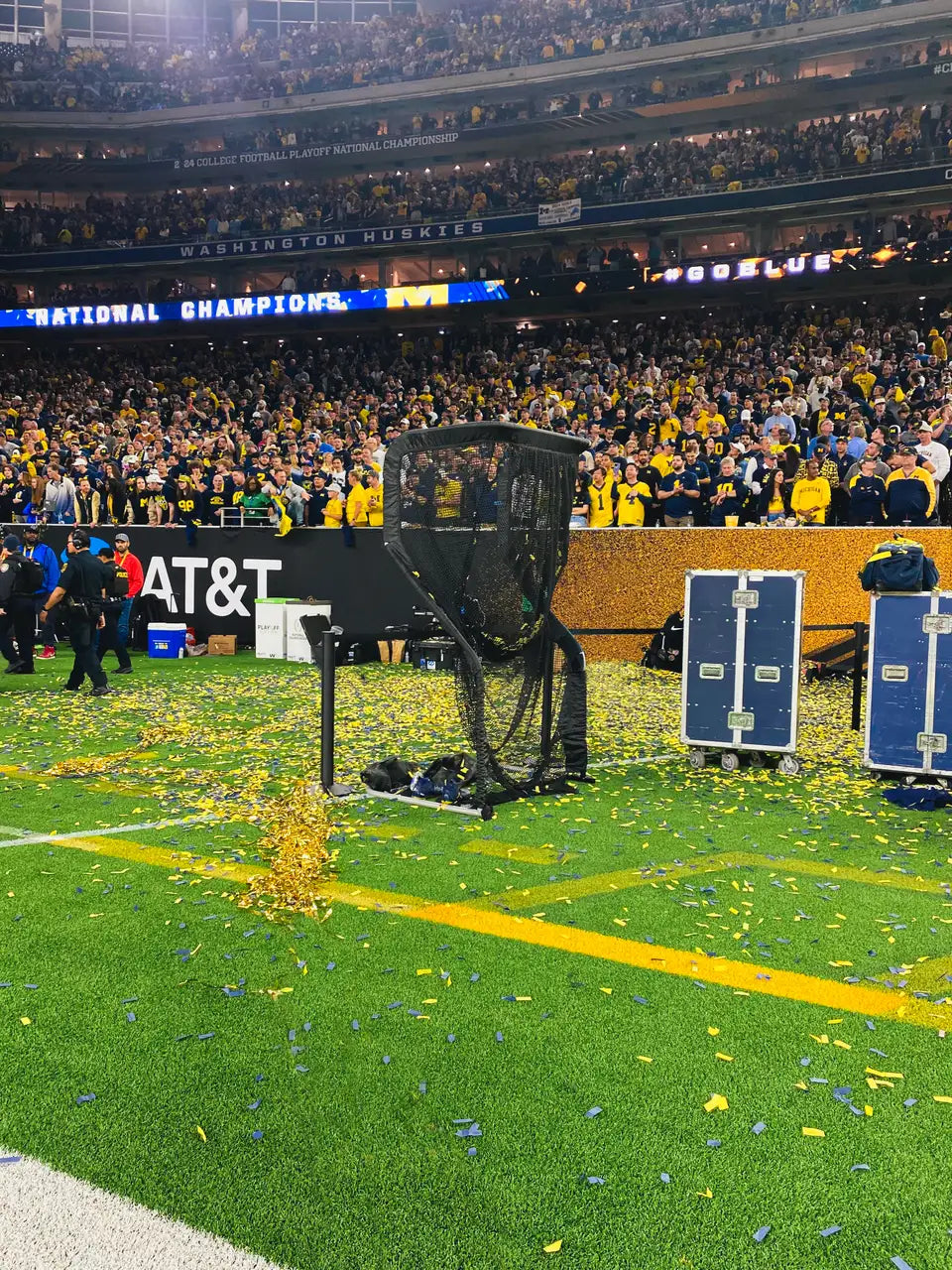 The Net Return Extra Point football net on the field at the 2024 College Football Playoff National Championship